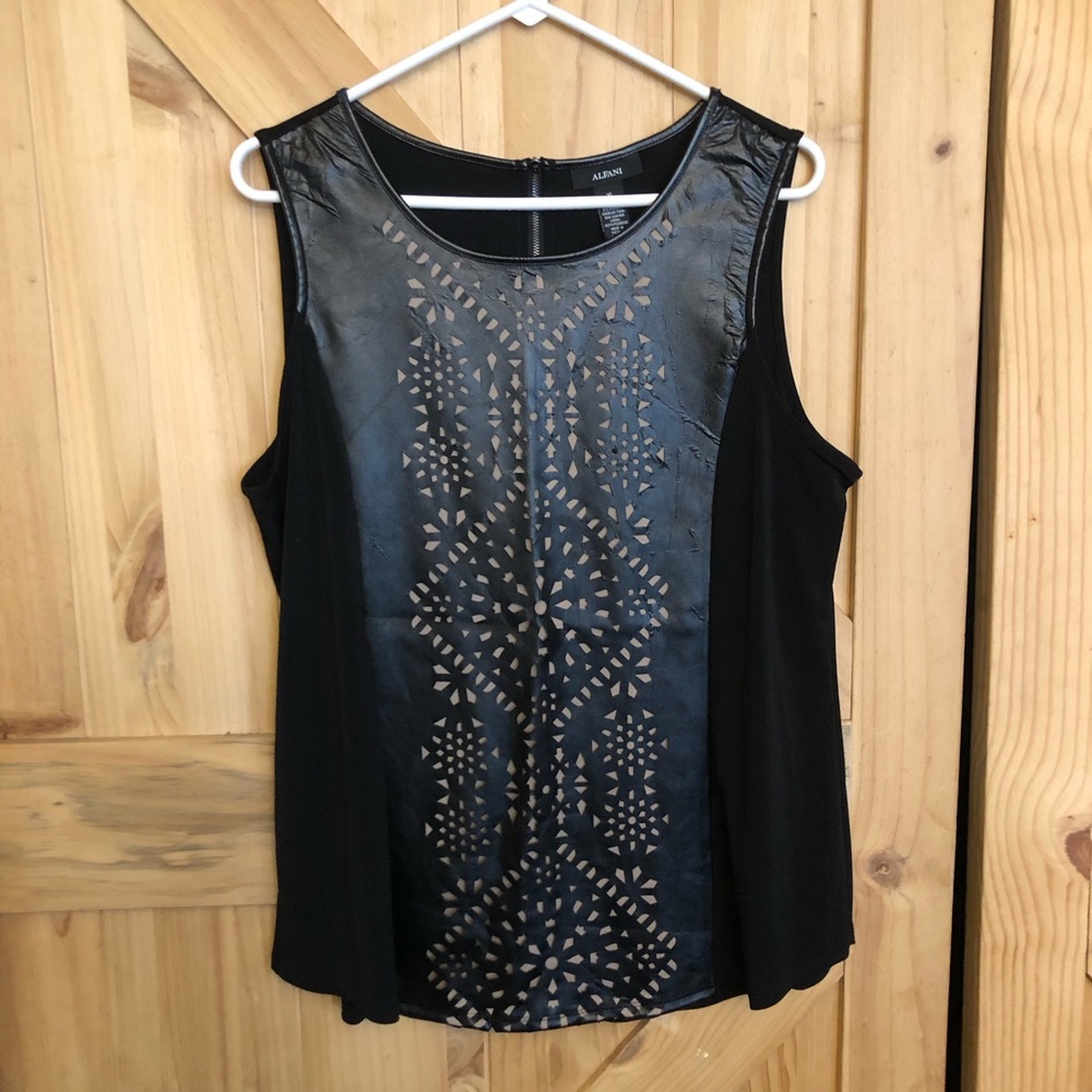 Alfani Black Faux-Leather Laser Cut Sleeveless Camisole Black /Nude women’s XL